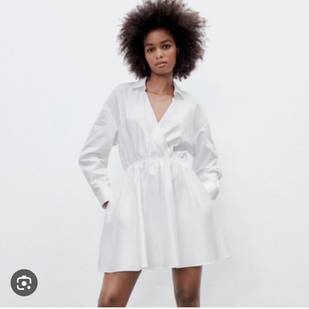 Zara white shirt mini dress sz S